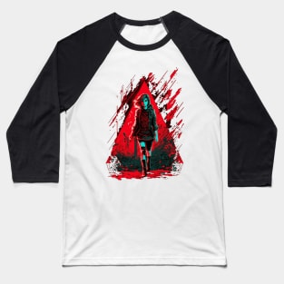 Cyberpunk Girl On Red Triangular Neon Background Baseball T-Shirt